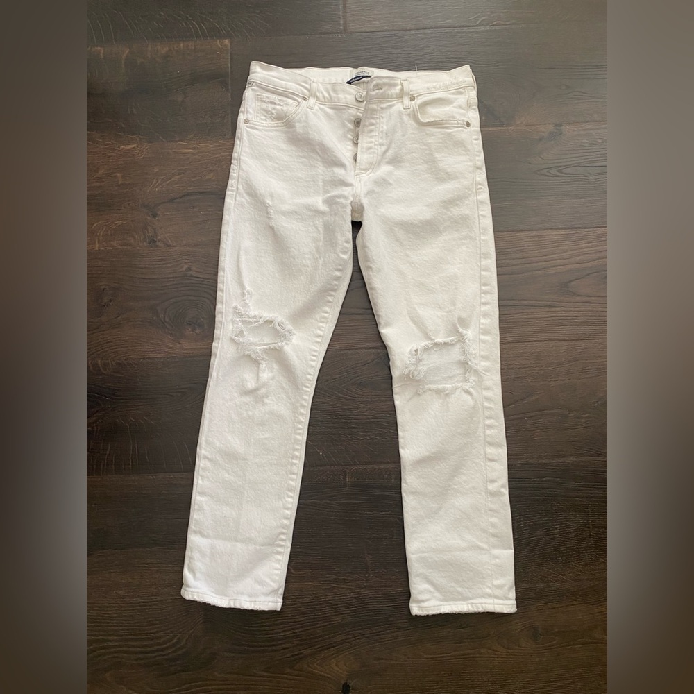 Citizens of Humanity Emerson Slim Boyfriend Distressed White Jeans size 27